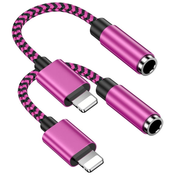 Bioonis Aux Cord Compatible for iPhone, 2 Pack 3.5mm Female Aux Audio Stereo Adapter Cable, 3.5mm Headphone Adapter Braided Headphone Jack Adapter Converter Compatible for iPhone(Pink)