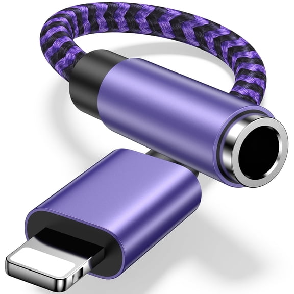Bioonis Aux Cord Compatible for iPhone, 3.5mm Female Aux Audio Stereo Adapter Cable 3.5mm Headphone Adapter, Nylon Braided Headphone Jack Adapter Converter Compatible for iPhone(Purple)