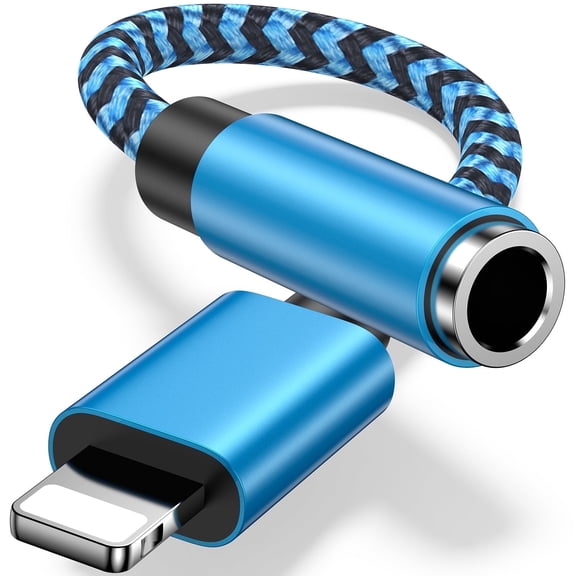 Bioonis Aux Cord Compatible for iPhone, 3.5mm Female Aux Audio Stereo Adapter Cable 3.5mm Headphone Adapter, Nylon Braided Headphone Jack Adapter Converter Compatible for iPhone(Blue)