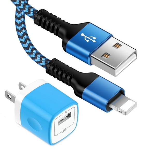 Compatible for iPhone Charger Block,USB Wall Charger Adapter Plug with 6FT USB Charging Cable,Fast Charging Station USB Brick Cube Box Power Delivery Wall Charger Adapter Compatible for iPhone,Blue