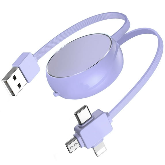 Bioonis Retractable Charging Cable,3 in 1 Multi USB Cable 3.3FT Charging Cord USB Cable Adapter with Light-ning Cable USB C Type C Micro USB Charger Cord Compatiable for iPhone Samsung Android,Purple
