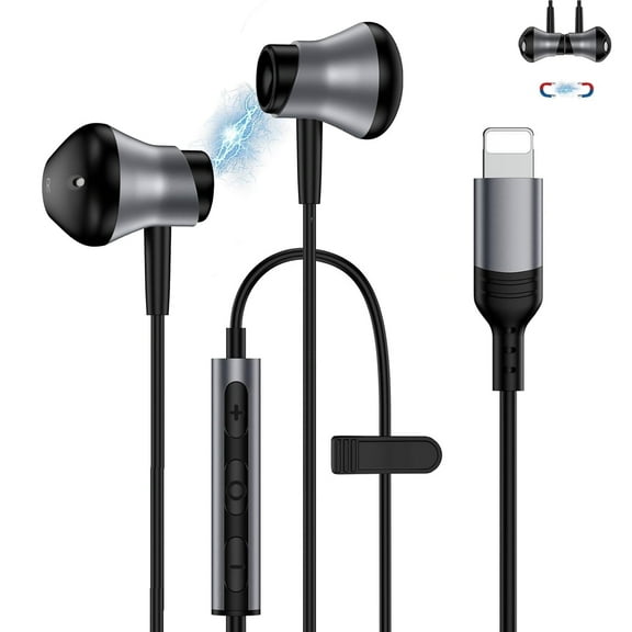 Compatible for iPhone Headphones, Magnetic Wired Earbuds Earphones with Microphone & Remote Control, Bass Stereo Noise Cancelling in-Ear Wired Headphone Compatible for iPhone/iPad, Black