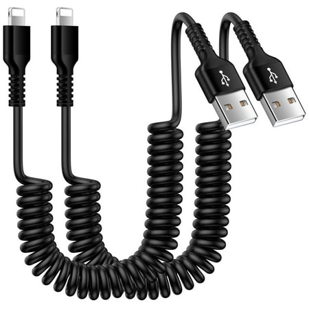 Compatible for iPhone Charger, 2 Pack 6ft Coiled USB A to Light-ning Cable Fast Charging Cable, Power Delivery Charging Cord Compatible with iPhone 14 13 12 11 X XS XR 8, iPad, AirPods Pro(Black)