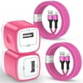 thumbnail image 1 of Compatible for iPhone Charger, 2 Pack Wall Charger Charging Station Power Base with 6FT Data Sync Charging Cable, USB Charger Adapter Compatible for iPhone 14 13 12 11 Pro Max XR XS X, iPad(Pink), 1 of 8