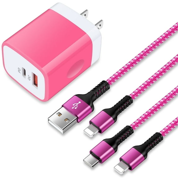 Compatible for iPhone Charger Block, 20W Type C Charger Adapter, USB C Charger Block+6FT USB C Charging Cable, Dual Port USB C Wall Charger Plug USB C Brick Power Base Compatible for iPhone, Pink
