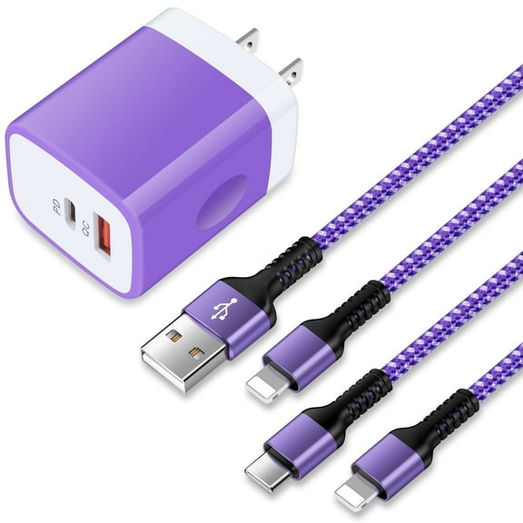 Compatible for iPhone Charger Block, 20W Type C Charger Adapter, USB C Charger Block+6FT USB C Charging Cable, Dual Port USB C Wall Charger Plug USB C Brick Power Base Compatible for iPhone, Purple