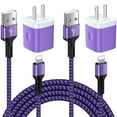 thumbnail image 1 of Compatible for iPhone Charger Block, 2 Pack USB Charging Block with Charging Cable 10FT, USB Wall Charger Adapter USB Brick Cube Power Base Fast Charger Station Compatible for iPhone, Purple, 1 of 9