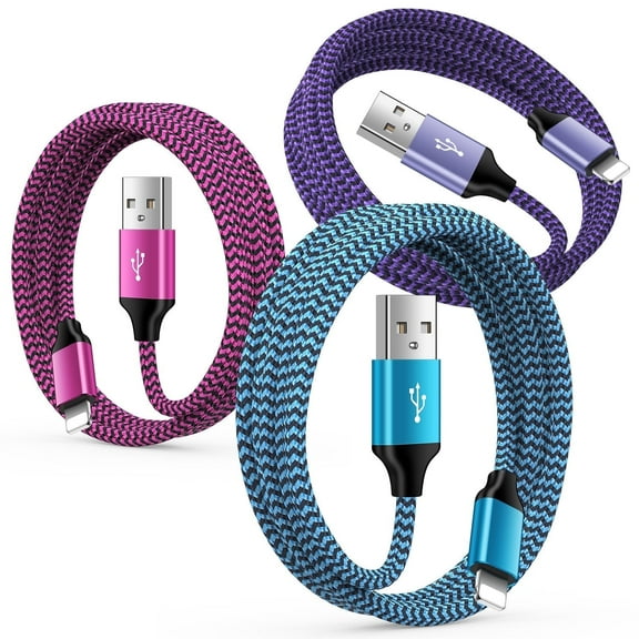Bioonis Compatible for iPhone Charging Cable, 3 Pack 6FT USB Charging Cable Nylon Braided High Speed Fast Charging Cord USB Cable Phone Charger Cord Compatible for iPhone, Multicolor