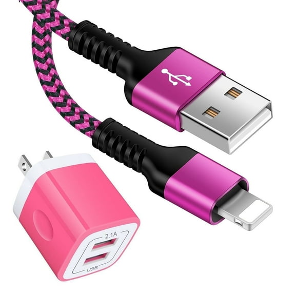 Compatible for iPhone Charger Fast Charging,2Port USB Wall Charger with 6FT Charging Cord,USB Brick Cube Wall Adapter Power Base Charging Station Compatible for iPhone 14 13 12 Pro Max,iPad(Pink)
