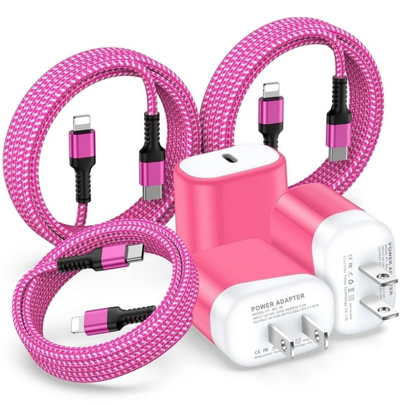 Compatible for iPhone Charger Fast Charging, 3 Pack 20W PD USB C Charger Block+USB C to Charging Cord 6FT, Type C Wall Charger Adapter USB C Brick Phone Charging Cord Compatible for iPhone, Pink