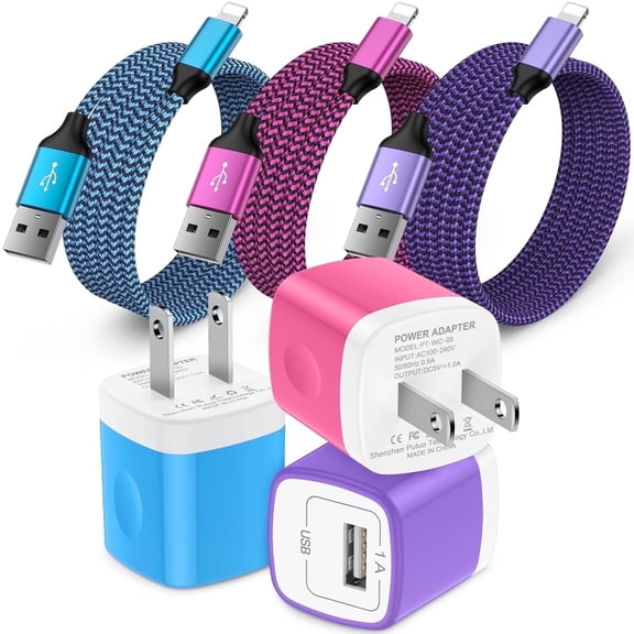 Compatible for iPhone Charger Fast Charging, 3 Pack Charger Block with 6FT Charging Cord, USB Charger Adapter Wall Charger Plug Fast Phone Charger Cube Charging Block Compatible for iPhone, Mixed