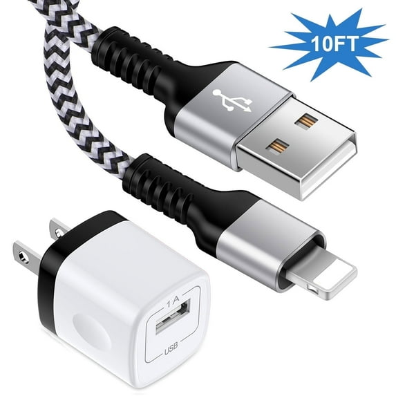 Compatible for iPhone Charger Fast Charging, Charger Block with 10FT Charging Cord, USB Charger Adapter Wall Charger Plug Fast Phone Charger Cube Charging Box Brick Compatible for iPhone, White