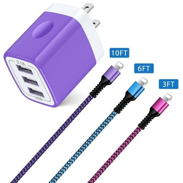 Compatible for iPhone Charger, Charger Block with 3 Pack Charging Cable 3/6/10ft, 3.1A 3 Port USB Charger Adapter Wall Charger Plug USB Brick Cube Charging Station Compatiable for iPhone, Mixed