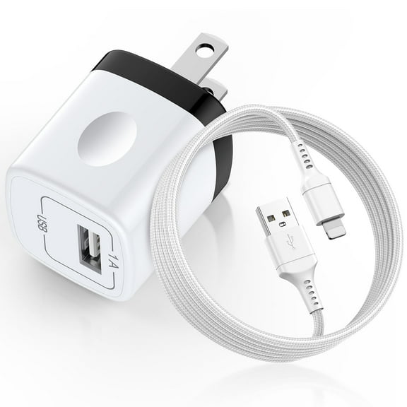 Compatible for iPhone Charger, Wall Charger Adapter Plug Charger Block with 6FT USB to Charging Cable, USB Brick Cube Box Charging Block Charger Station Power Base Compatible for iPhone White