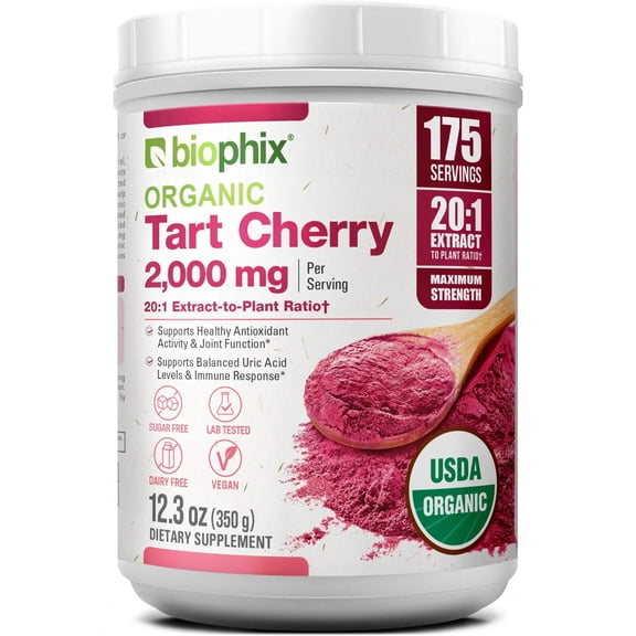 Biophix Organic Tart Cherry Powder 12.3 oz - Acerola Cherry Alternative, Heart & Digestive Support