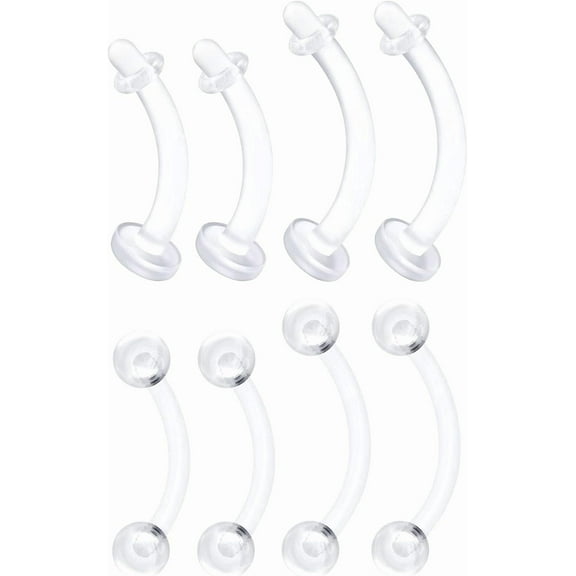 Bioplastic Clear Curved Barbell Retainer 16 Gauge Ball Tragus Lobe Rim Earrings Eyebrow Piercing Jewelry See More Sizes A-8pcs 8mm 10mm bar