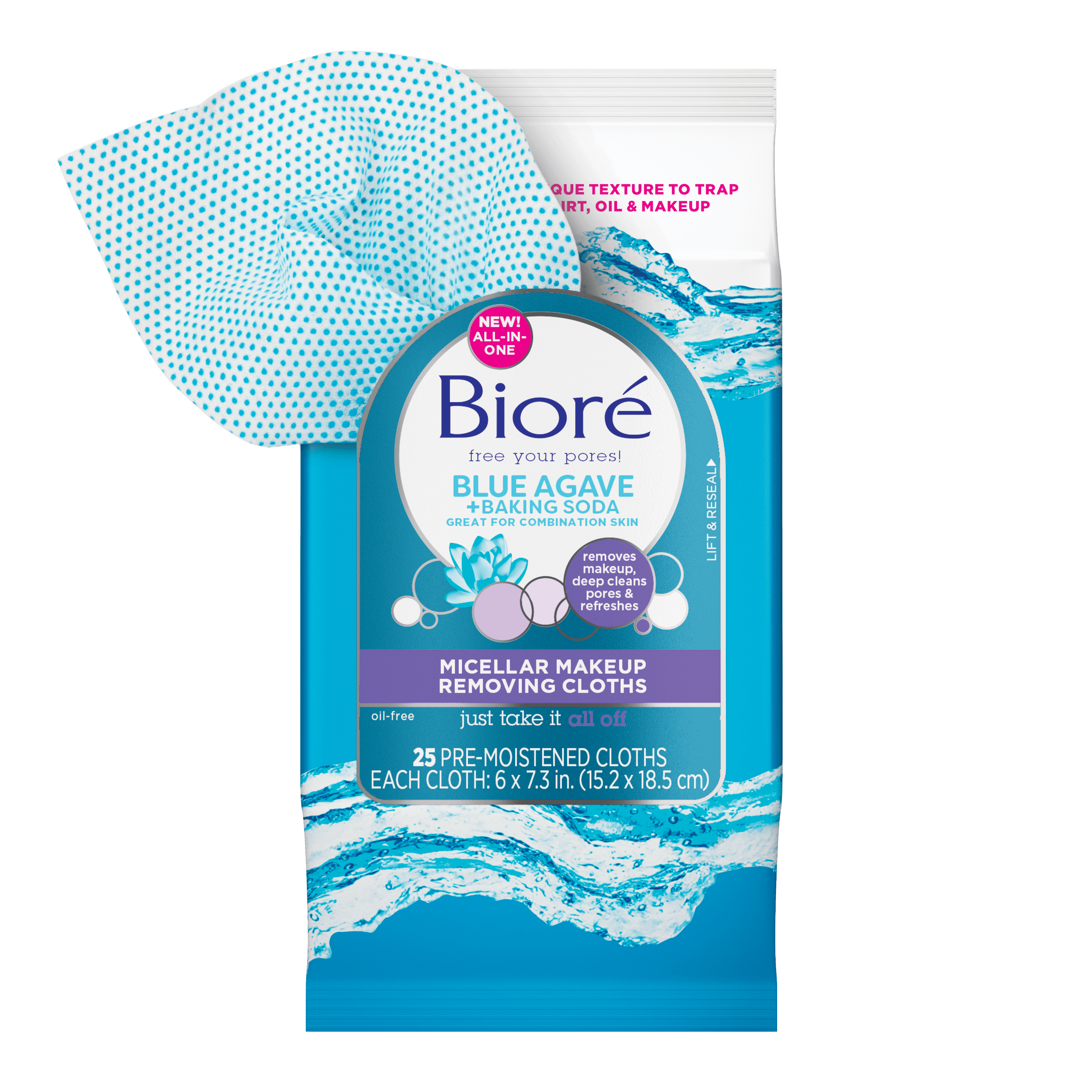 Bioré Blue Agave + Baking Soda Micellar Makeup Removing Cloths, 25