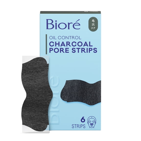 Bioré Charcoal Blackhead Remover Pore Strips, Deep Cleansing Nose Strips, 6 Ct