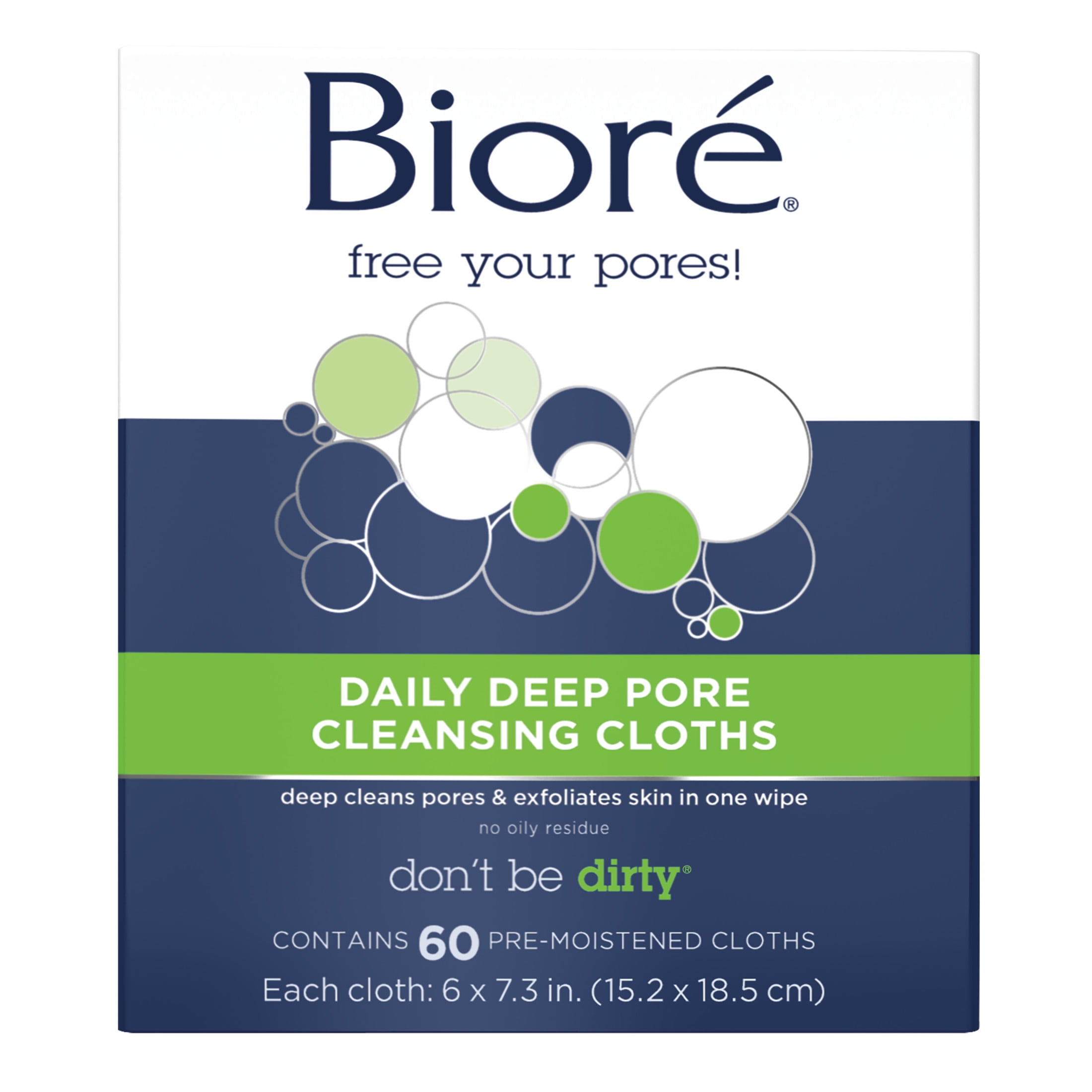Bioré Daily Deep Pore Cleansing Cloths, Facial Cleansing Wipes, Makeup Removal, 60 ct