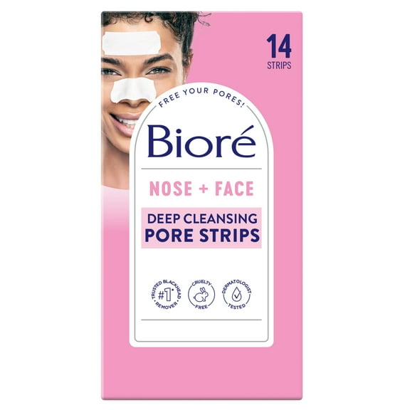 Bior Nose + Face Deep Cleansing Pore Strips, Blackhead Remover, 7 Nose + 7 Face Strips