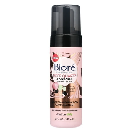 Bioré Rose Quartz + Charcoal Daily Gentle Marshmallow Foam Cleanser, Oil-Free, 5 fl oz