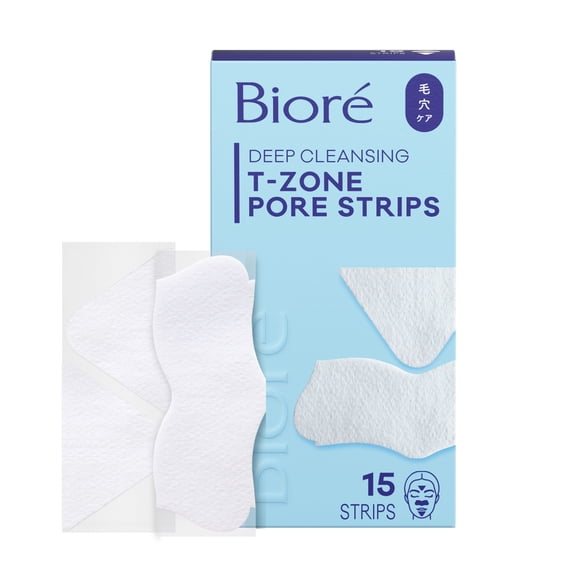 Bioré T-Zone Targeted Pore Strips, Blackhead Remover, 5 Nose + 5 Face + 5 Chin
