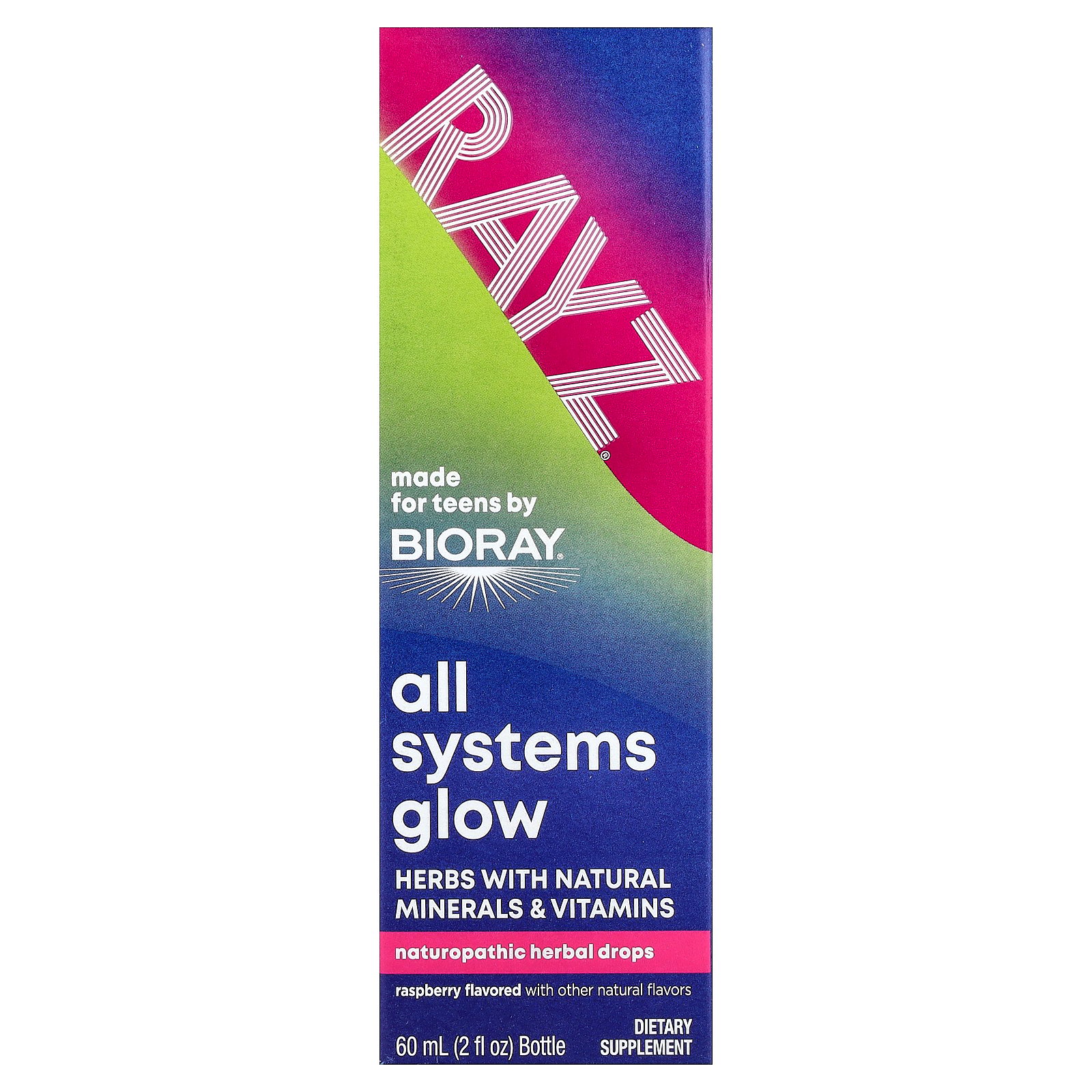 Bioray Rayz , All Systems Glow, For Teens, Raspberry, 2 fl oz 59 ml