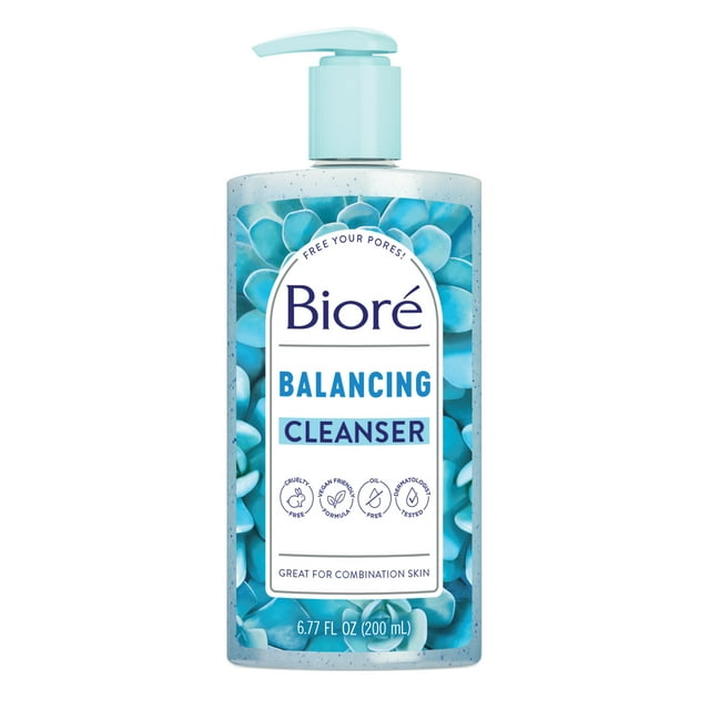 Biore Balancing Face Wash, PH Balanced Face Cleanser, Combination Skin, Cruelty Free 6.77 Oz