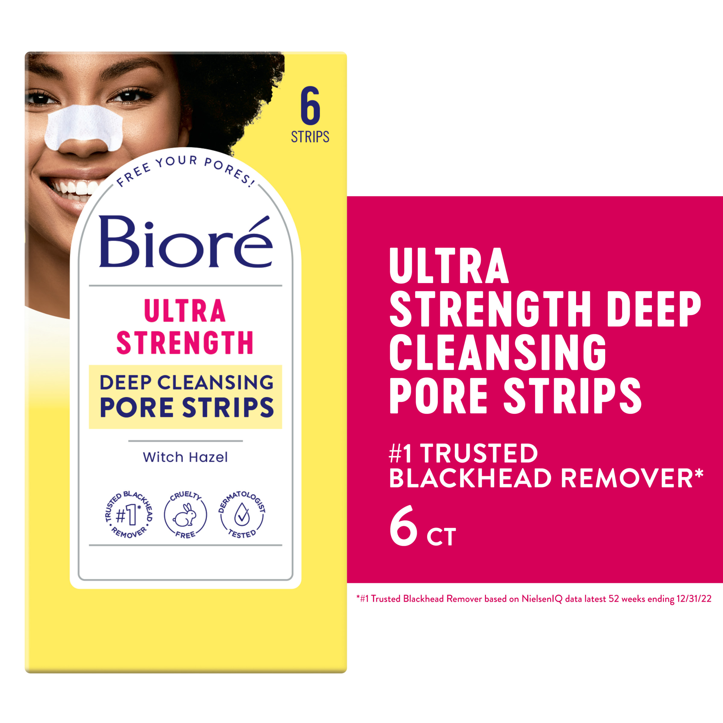 Biore Blackhead Remover Pore Strip, Witch Hazel Ultra Cleansing Pore Strips, Oil-Free, Nose Strips, Cruelty Free - 6 Ct - image 1 of 11