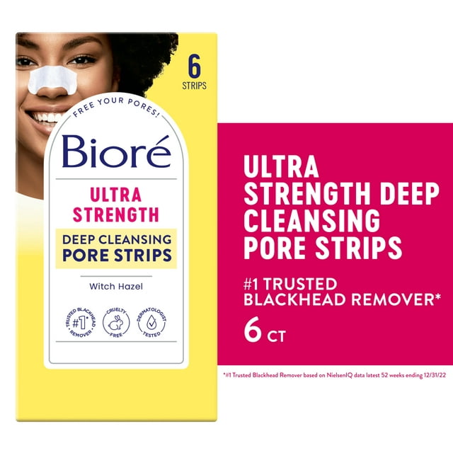 Biore Blackhead Remover Pore Strip, Witch Hazel Ultra Cleansing Pore Strips, Oil-Free, Nose Strips, Cruelty Free - 6 Ct