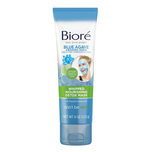 Biore Blue Agave & Baking Soda Face Mask for Combination Skin, Whipped Cooling Mask, 4 fl oz