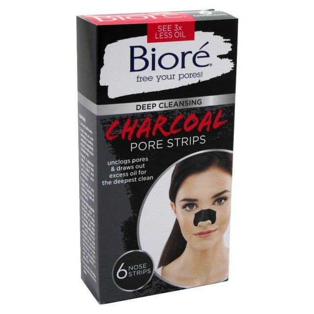 Biore Deep Cleansing Charcoal Pore Strips for Nose, 6 Count