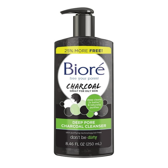 Biore Deep Pore Charcoal Daily Face Wash for Dirt & Makeup Removal, for Oily Skin, 8.46 oz