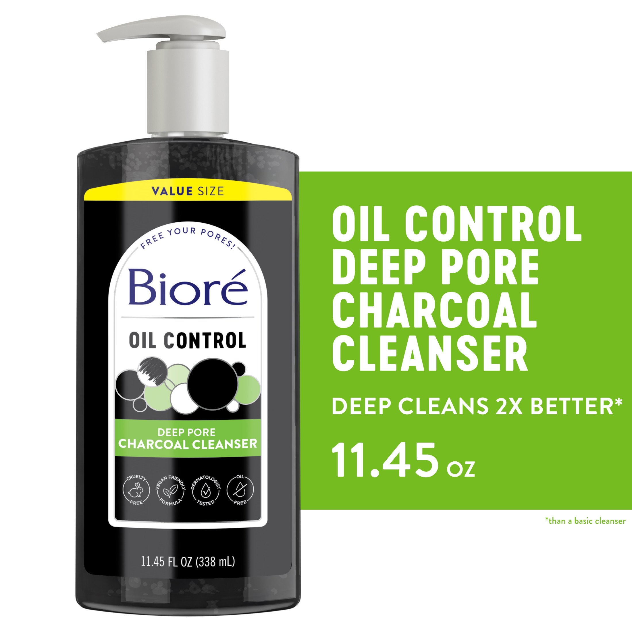 Biore Deep Pore Charcoal Face Wash, Daily Facial Cleanser for Dirt & Makeup Removal, for Oily Skin, 11.45 oz - image 1 of 10