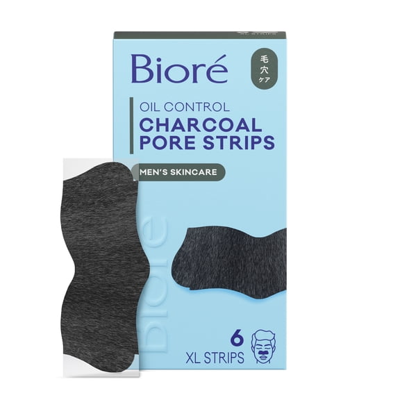 Biore Men's Skincare Charcoal Deep Cleansing Blackhead Remover Pore Nose Strips for Skin Care, 6 Ct