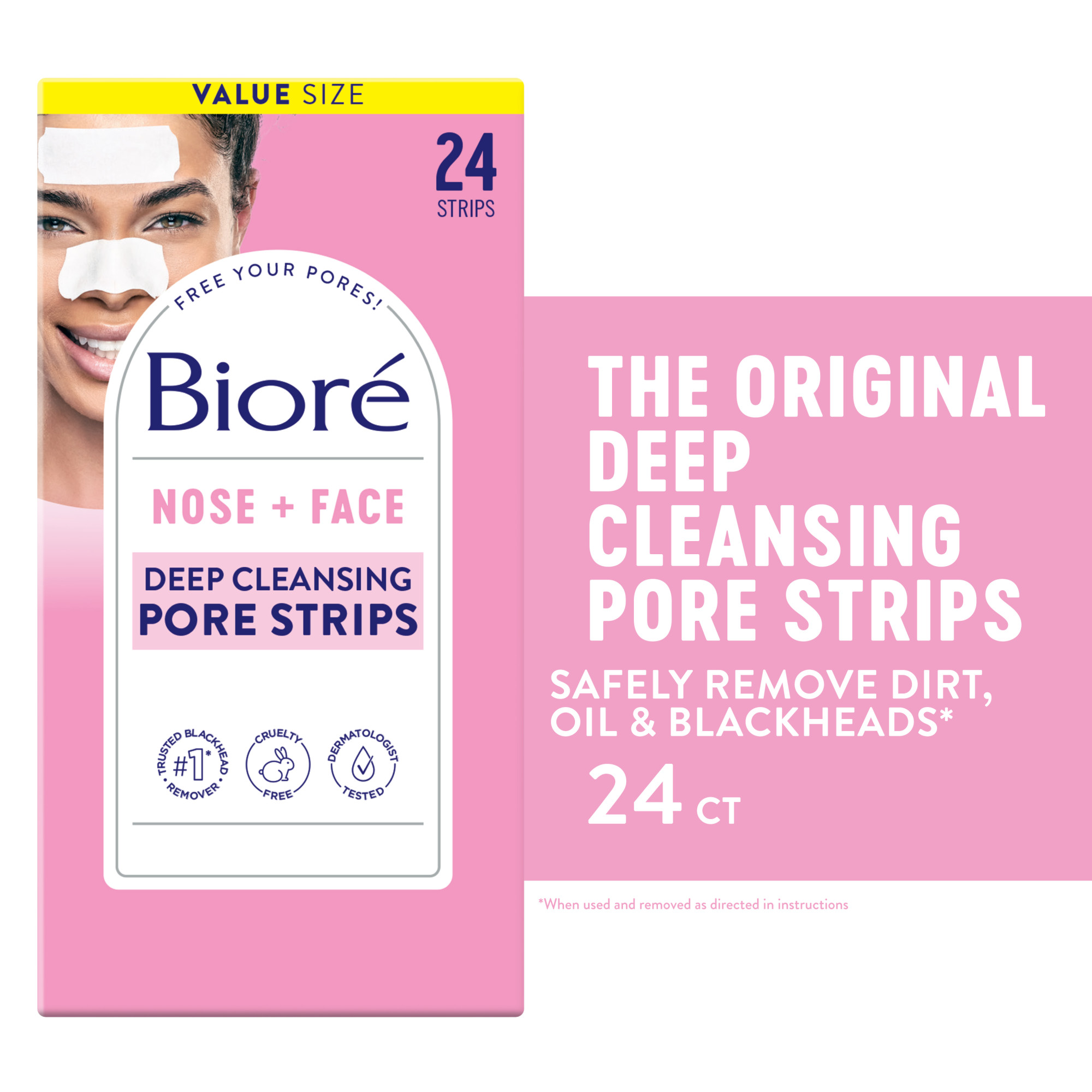 Biore Original Nose+Face Deep Cleansing Blackhead Remover Pore Strips, 12 Nose + 12 Face Strips, 24 ct - image 1 of 11