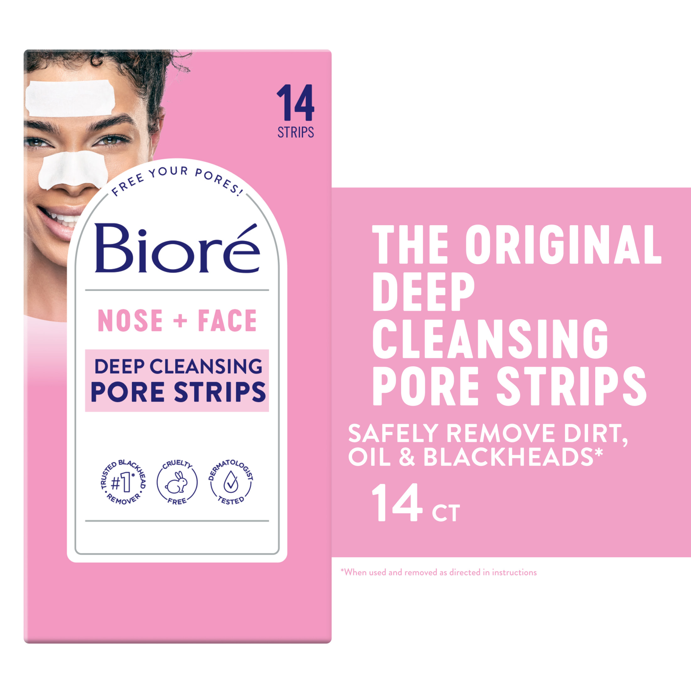 Biore Original Nose+Face Deep Cleansing Blackhead Remover Pore Strips, 7 Nose + 7 Face Strips, 14 Ct - image 1 of 10