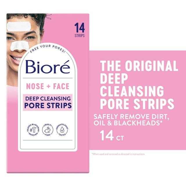 Biore Original Nose+Face Deep Cleansing Blackhead Remover Pore Strips, 7 Nose + 7 Face Strips, 14 Ct