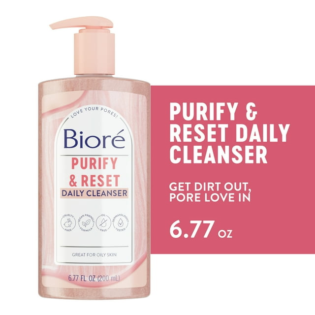 Biore Purify & Reset Daily Face Cleanser, Charcoal and Rose Quartz Face