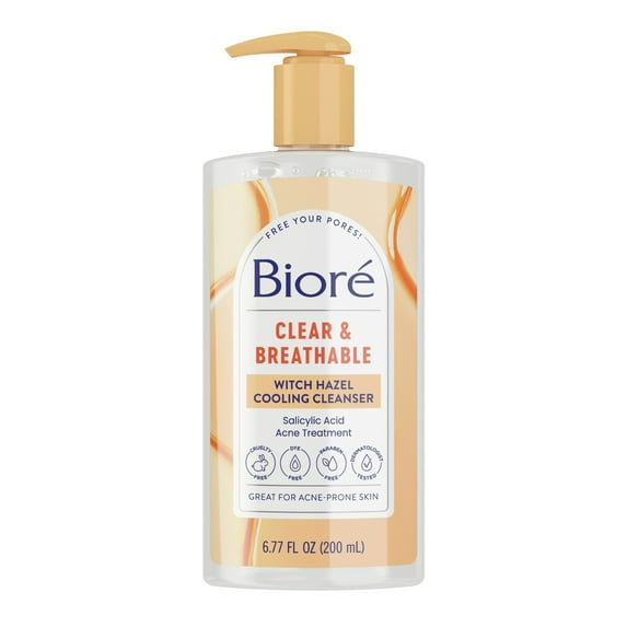 Biore Witch Hazel Face Wash Cleanser, Acne Prone Skin Care, 6.77 fl oz