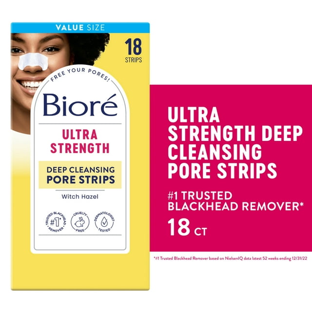 Biore Witch Hazel Ultra Deep Cleansing Blackhead Remover Pore Strips, 18 ct