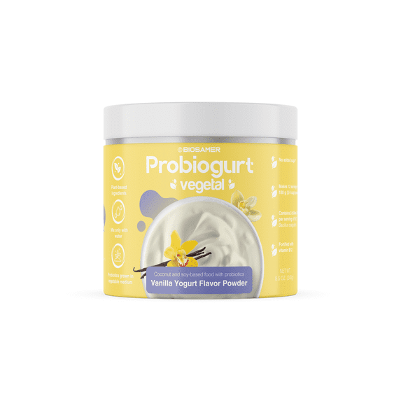Biosamer - Plant-Based Instant Yogurt Dessert with Probiotics & Vitamin B12 – Dairy-Free, 12 Servings, Just Add Water - Vanilla Flavor