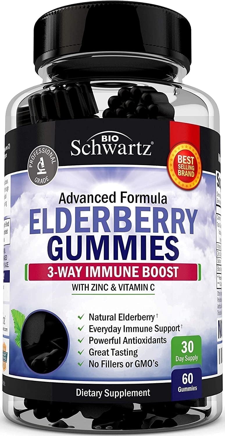 BioSchwartz Advanced Formula Elderberry Gummies with Vitamin C and Zinc, Immune Support, 60 Count