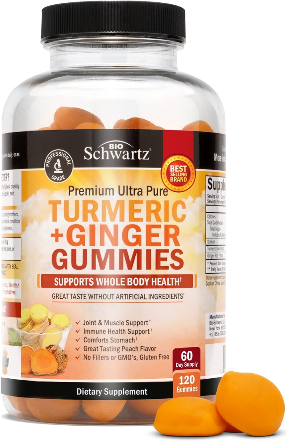 Bioschwartz Turmeric Curcumin Ginger Gummies Natural Joint Support