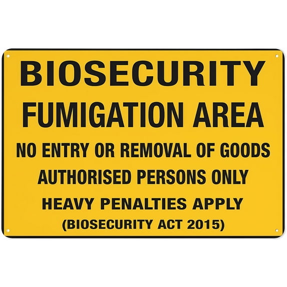Biosecurity Fumigation Area Sign 12 x 8 Inches - Grade Sheeting Rust ...