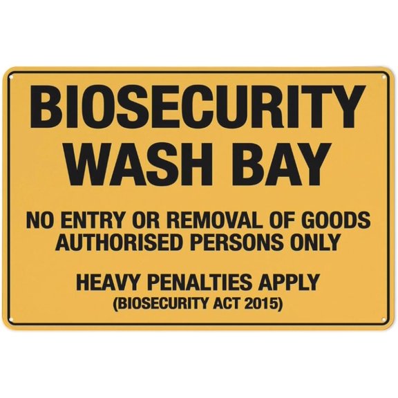 Biosecurity Wash Bay No Entry Or Removal Of Goods Authorised Persons Reflective Aluminum Metal Signage - 8"x12", With Symbol, Weatherproof - Farm, Ranch, Agricultural Facility, Wash Zone