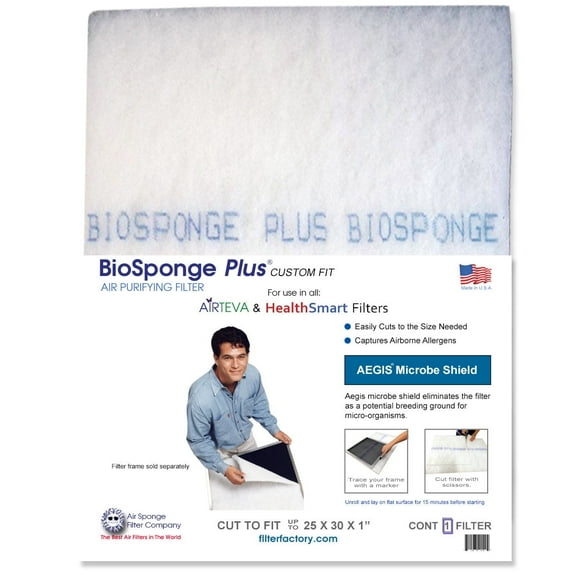 Biosponge Plus Replacement Pad - Cut To Fit (25 x 30 x 1" Max) for HealthSmart AC, Furnace Filter System