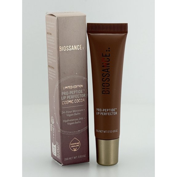 Biossance Pro-Peptide Lip Perfector Cosmic Cocoa, Limited Edition Tinted Vegan Lip Balm, 24-Hour Moisture, 0.53 oz
