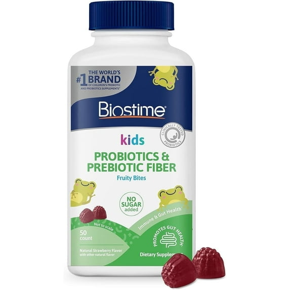 Biostime Kids Probiotics & Prebiotic Fiber Fruity Bites Gummies, Dietary Supplement, 50ct