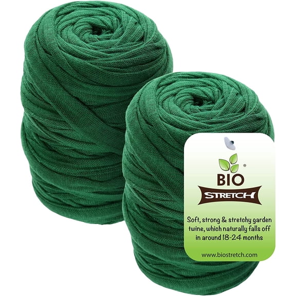 Biostretch Soft Plant Ties for House and Garden Plants - Environmentally Friendly Stretchy Green Plant Tape and Garden Twine Plant String 2 Pack (Green Bio Roll x 2)